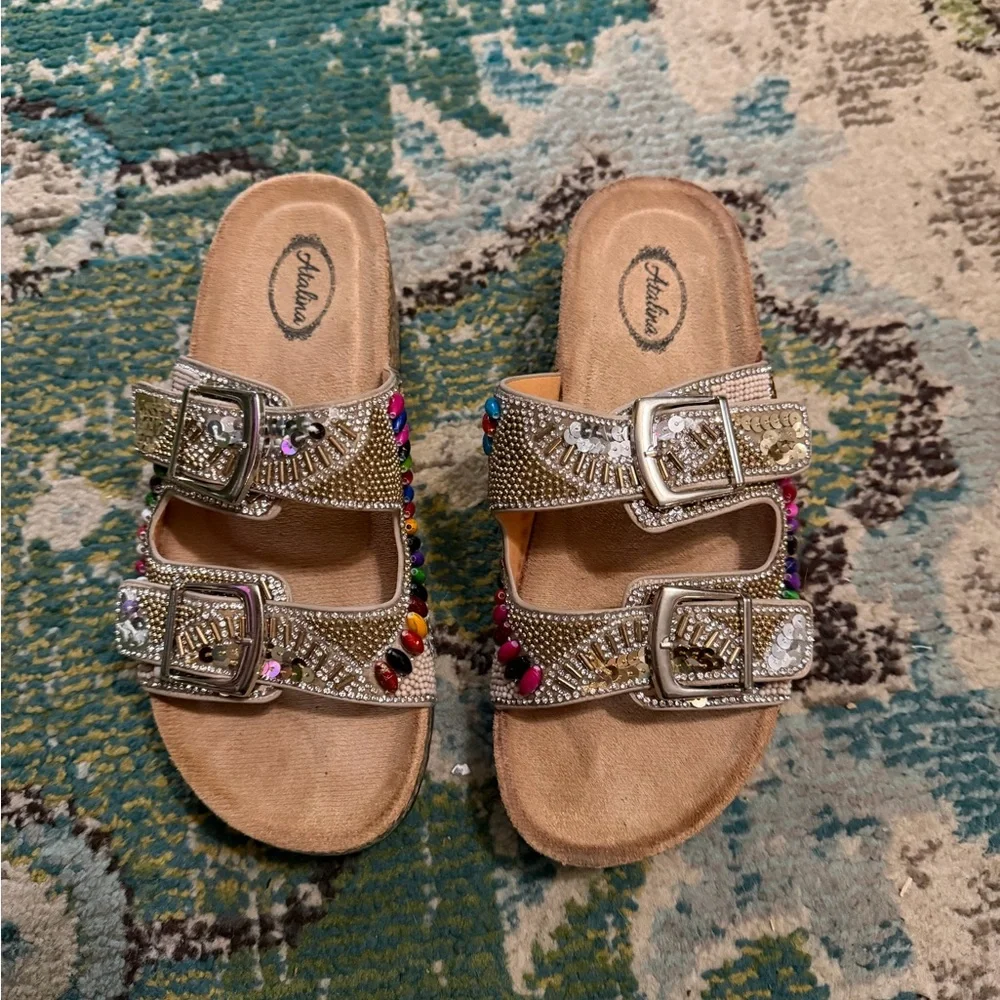 Atalina shimmer sequin sandal size 6 worn once